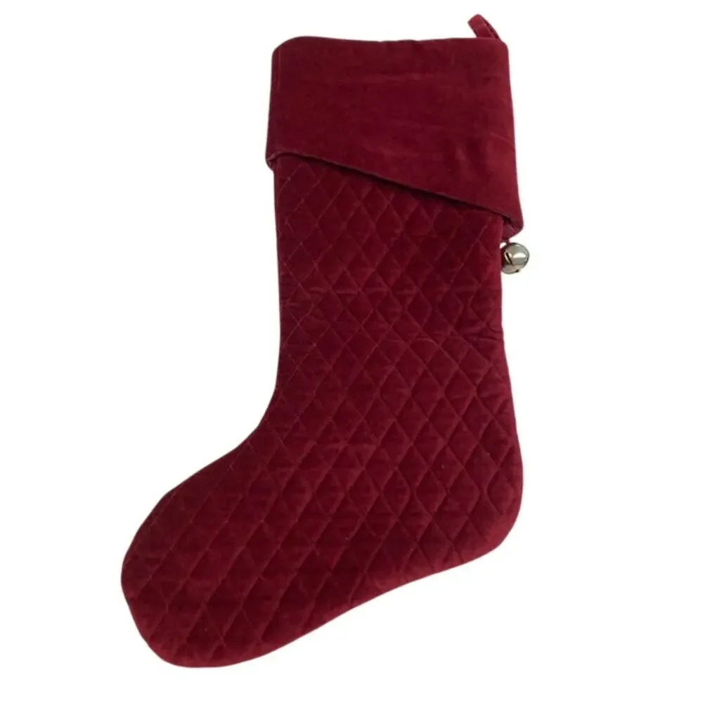 Pottery Barn-Beautiful Burgundy Velvet Christmas Stocking W/Bell